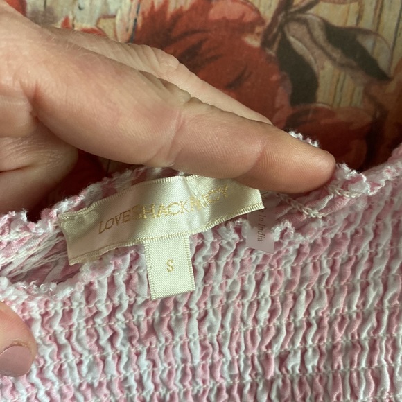LOVESHACKFANCY CROP TOP BLOUSE FLUTTER SLEEVE TOP BABY PINK S - Picture 9 of 14
